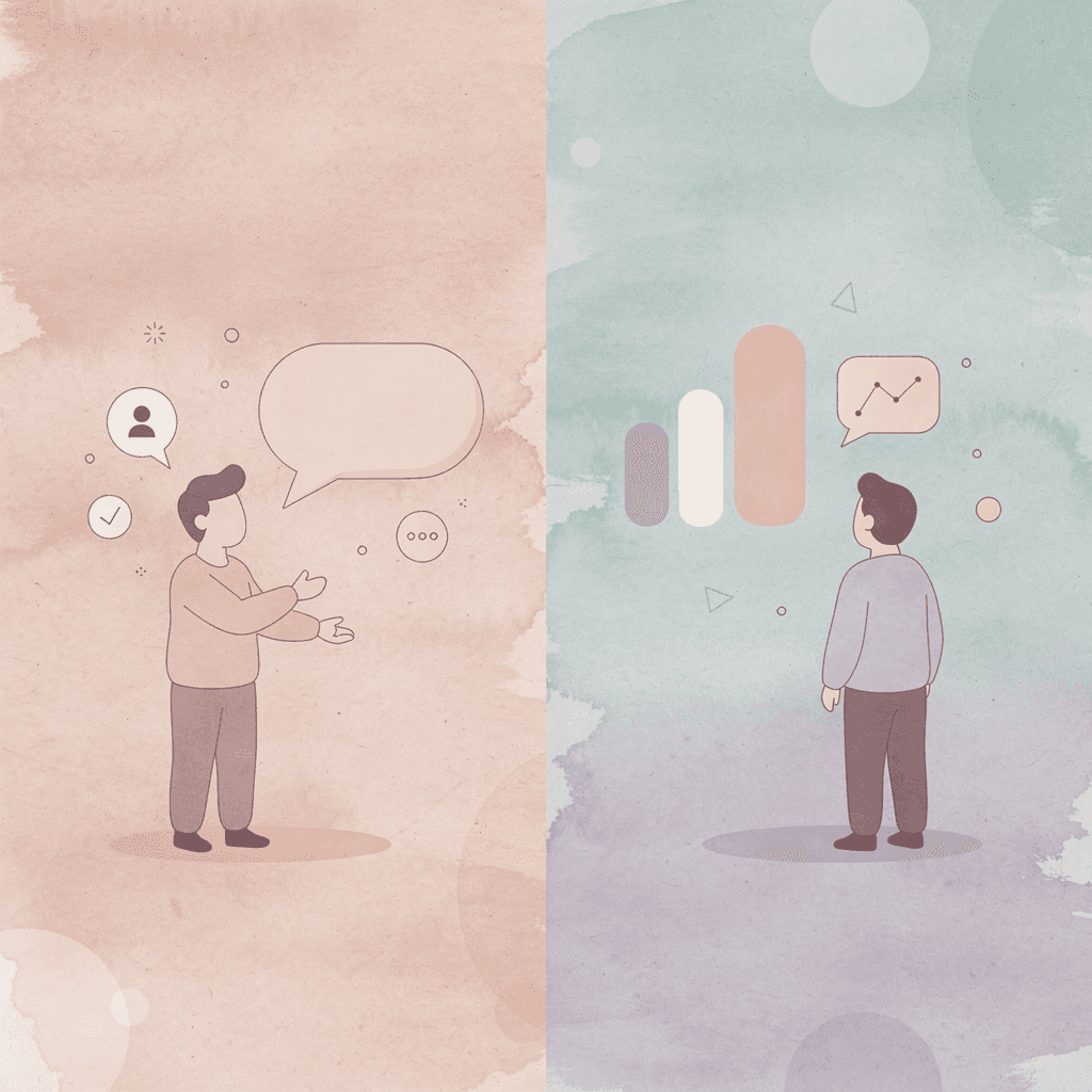 Split scene showing classroom study versus real conversation scenarios