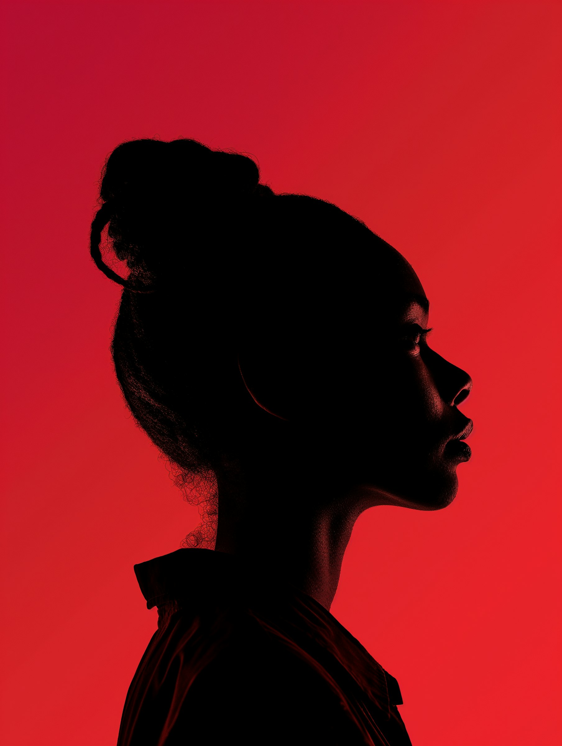 silhouette of a female figure on a red background