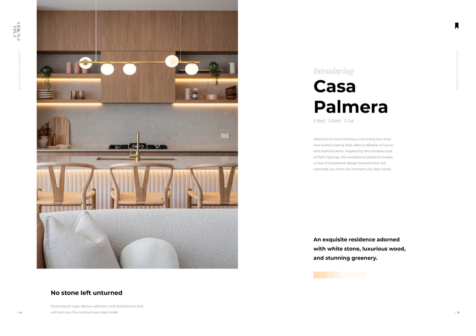 Casa Palmera magazine layout draft, an alternate spread composition