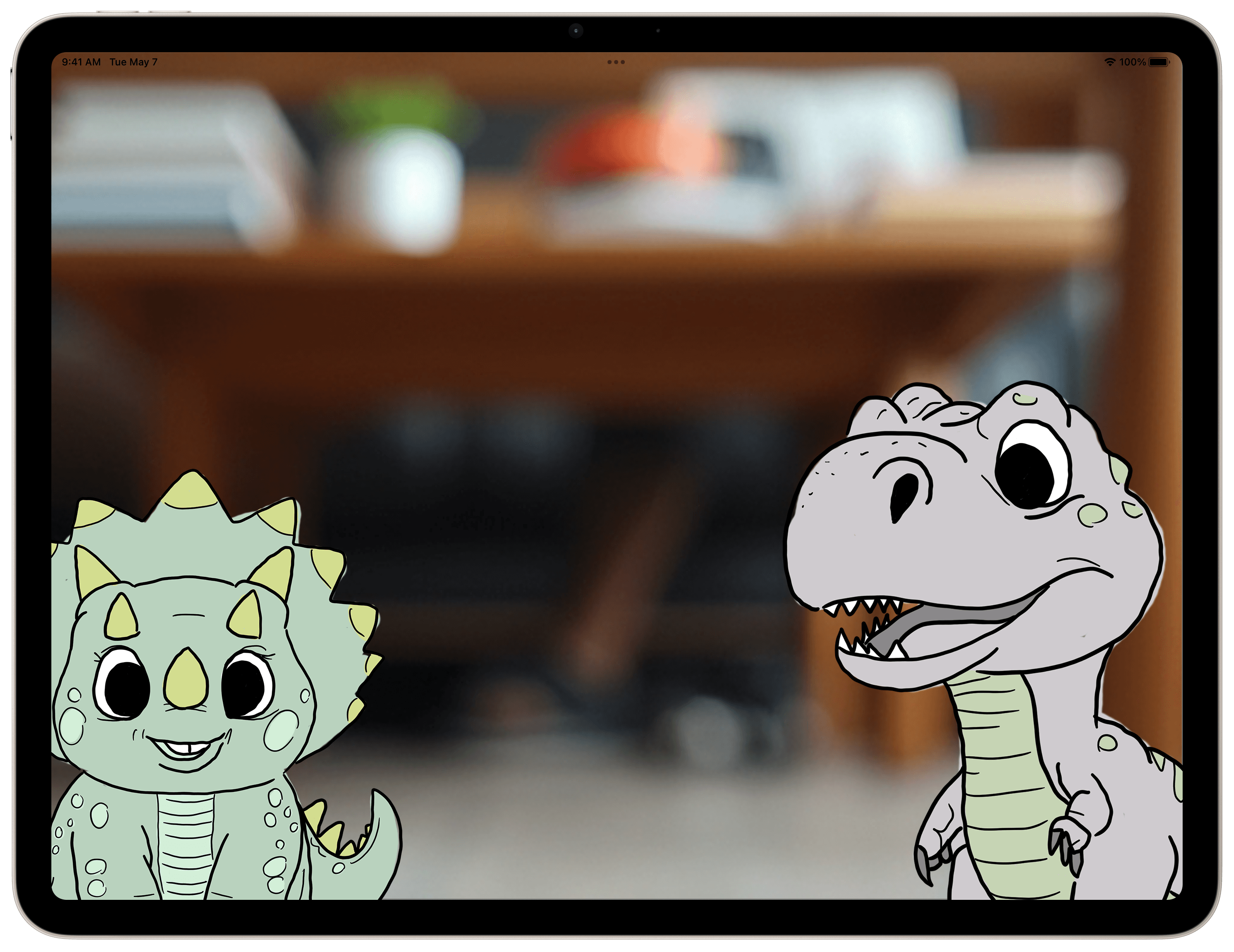 App-Screen, Charaktere Tricsi und Rex stellen sich vor.