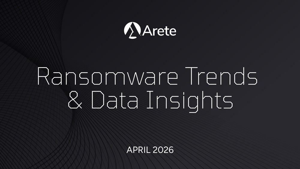 A graphic with futuristic lines showing a text saying Ransomware Trends and Data Insights, a monthly blog post.