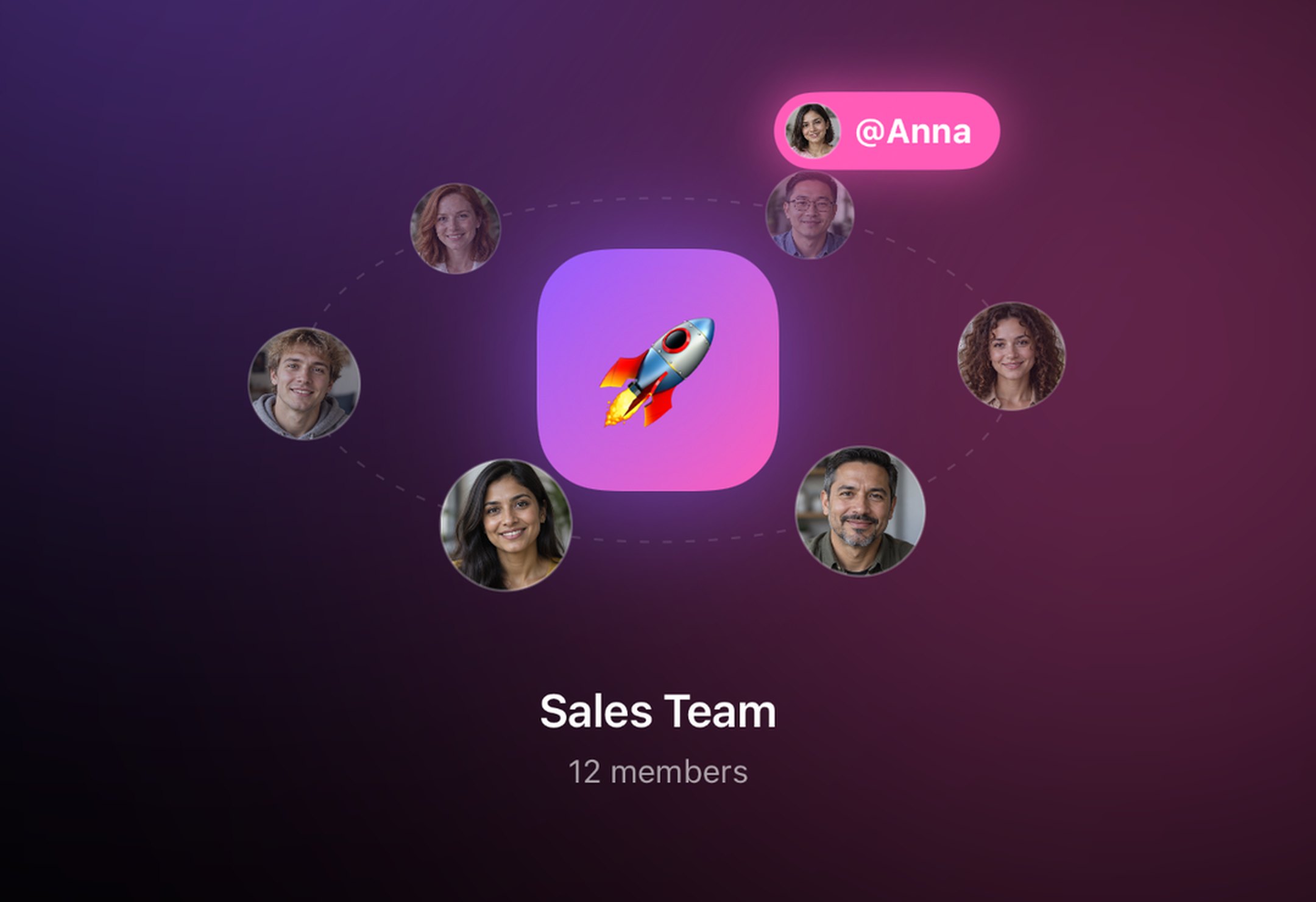 SRG+ group chat called Sales Team with 12 members and an @mention