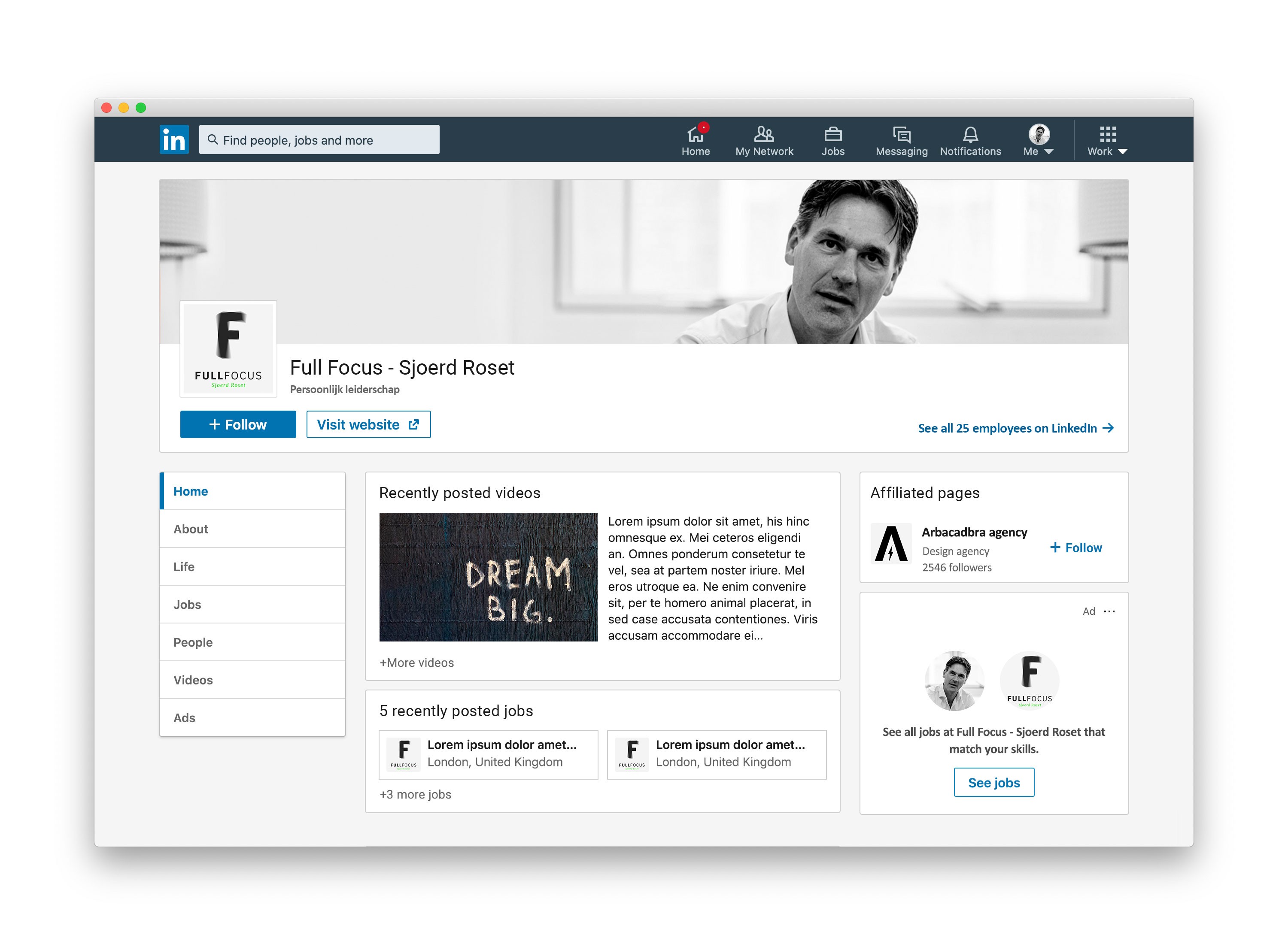 LinkedIn page mockup for Full Focus