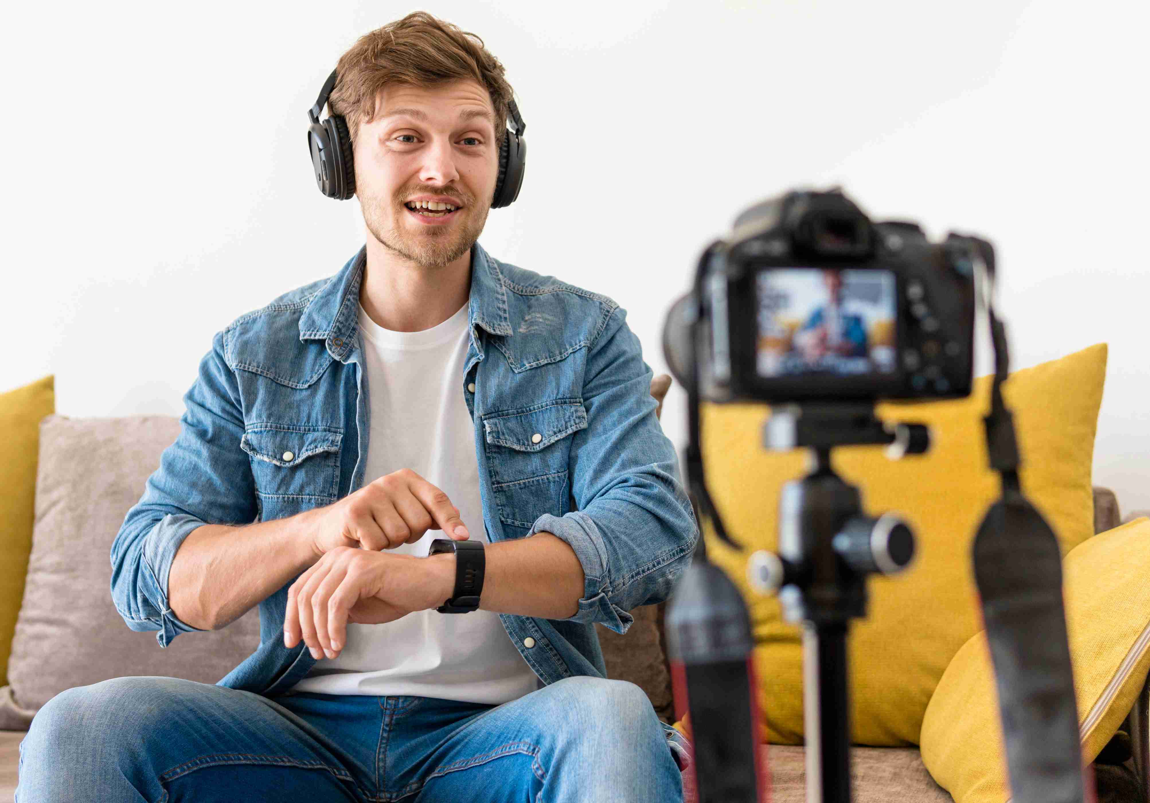 man recording a live stream