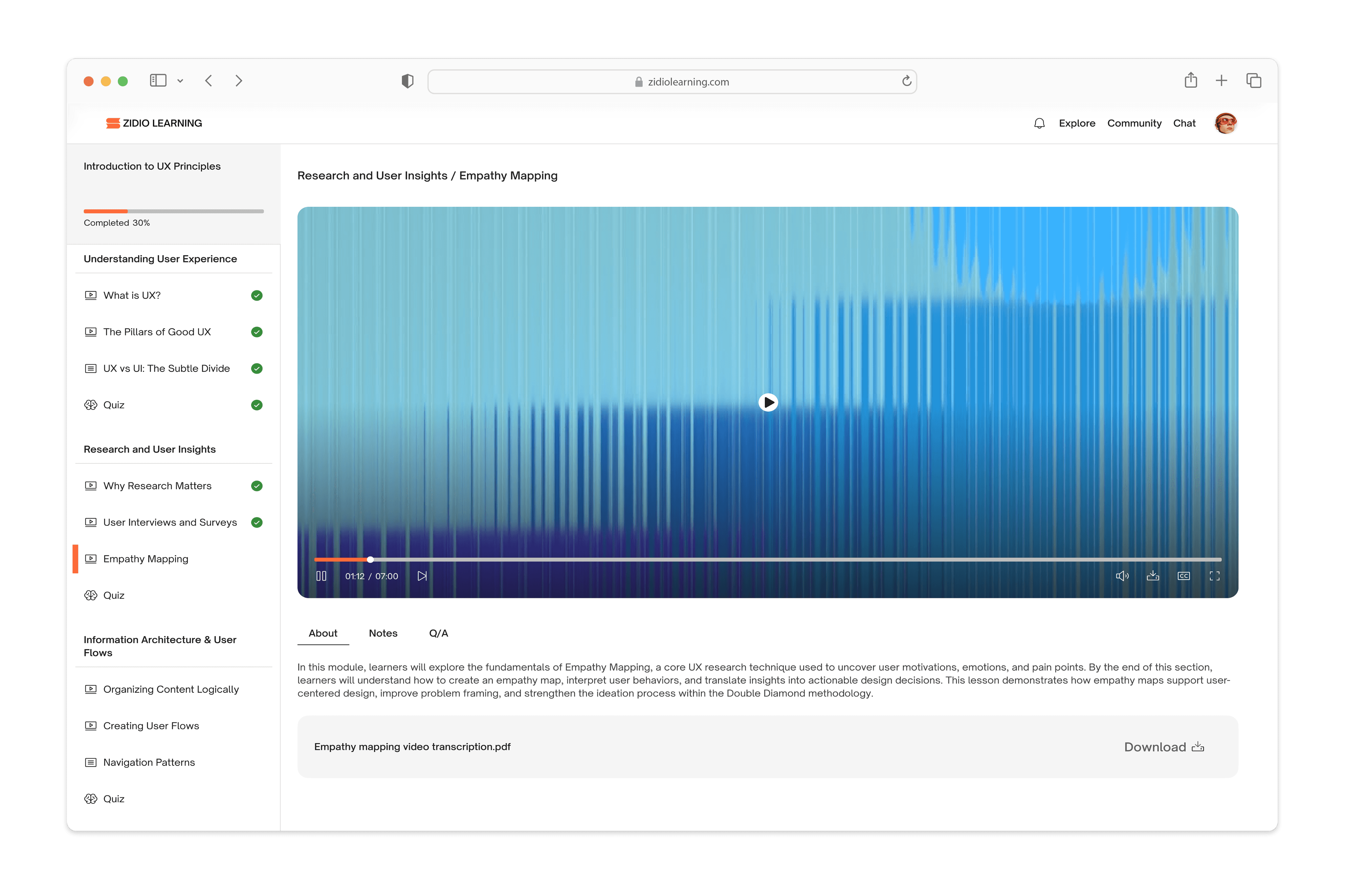 Course video page-hi-fi mockup
