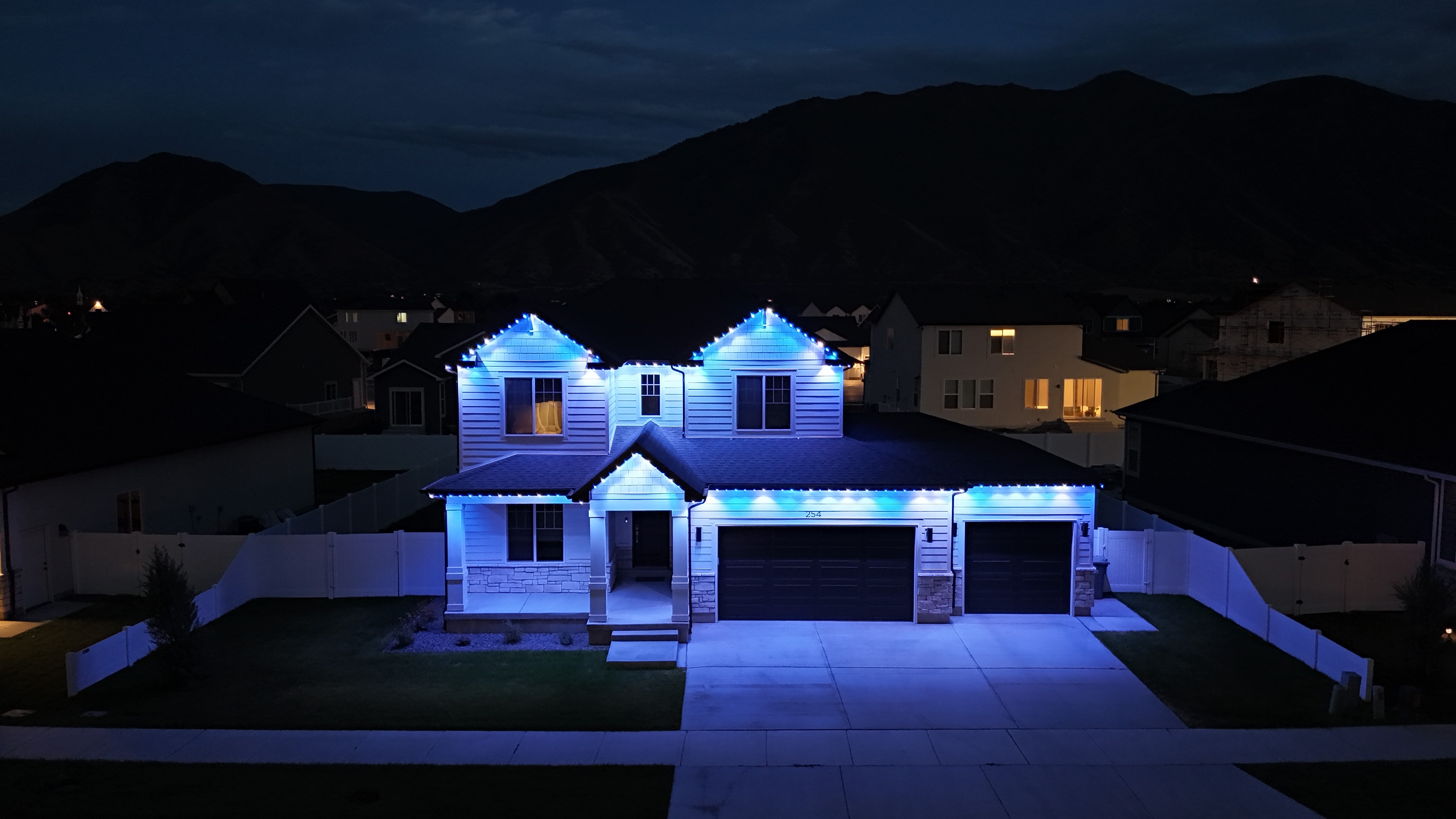 blue and white permanent Christmas lights