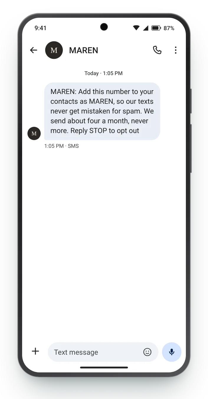 Ask to be saved as a contact first-week SMS on an Android phone