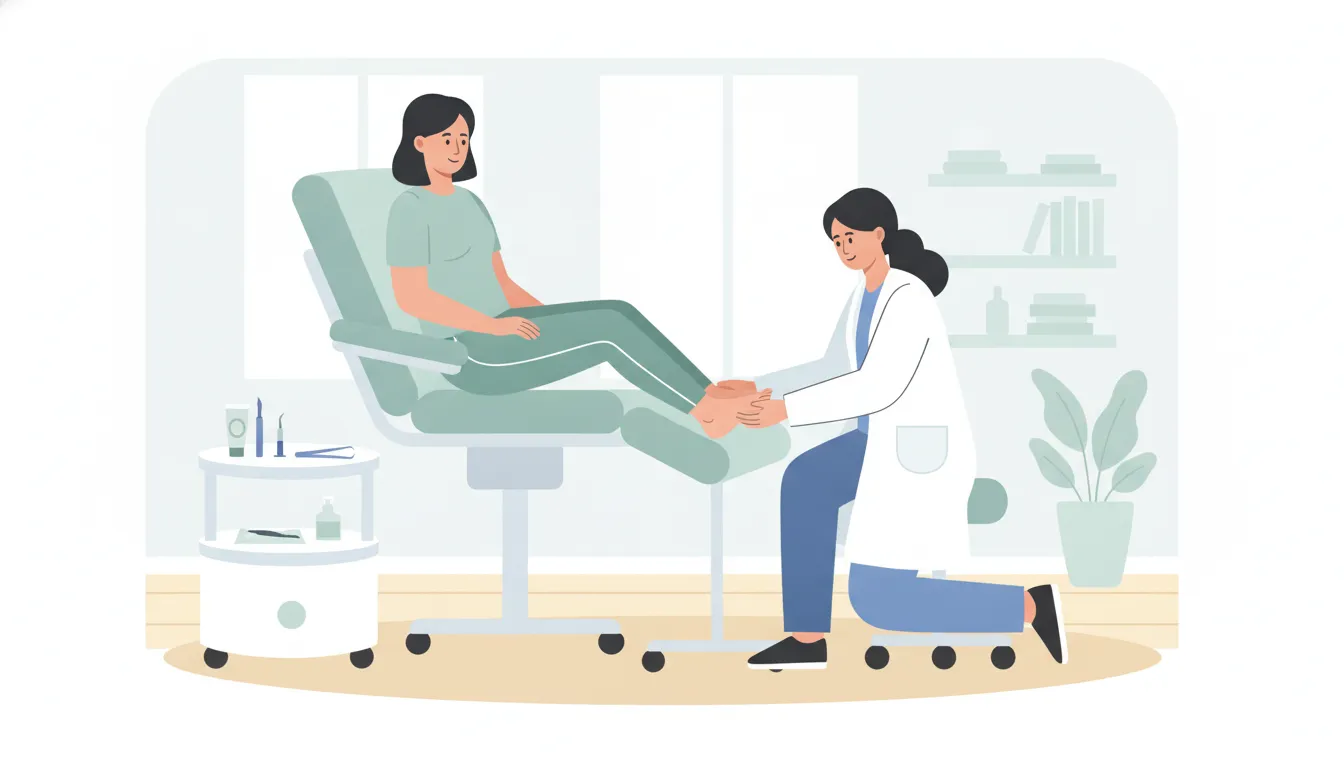 Clinician examining a patient's midfoot after a Lisfranc injury