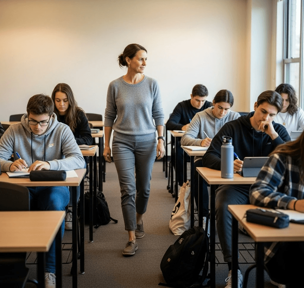Teacher walking in classroom