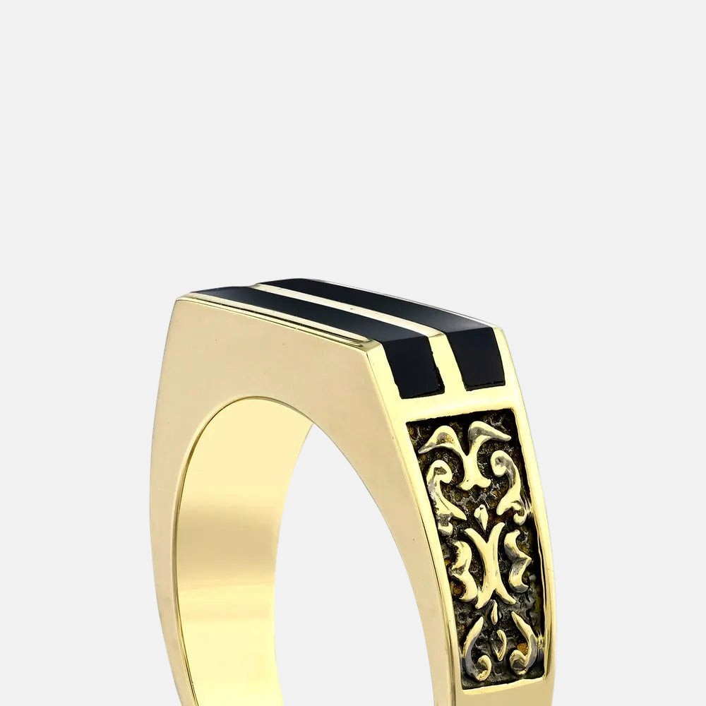 Assos Pırlanta 14 Ayar Altın Siyah Detaylı Şık Erkek Yüzüğü
