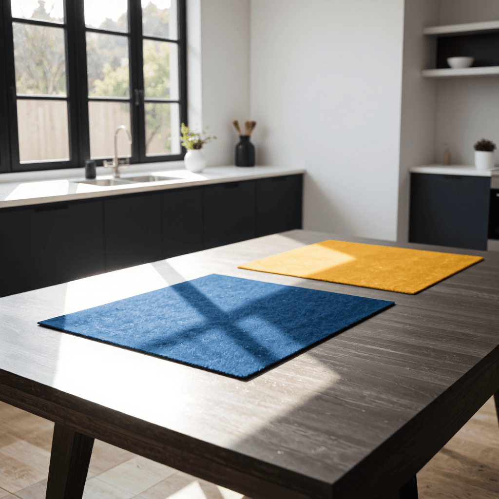 product photography of set of placemats with dessert