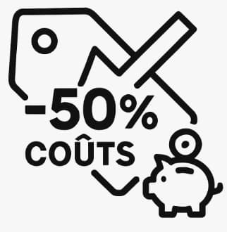 Icône réduction coûts 50 pourcent automatisation gestion documents erreurs optimisation processus