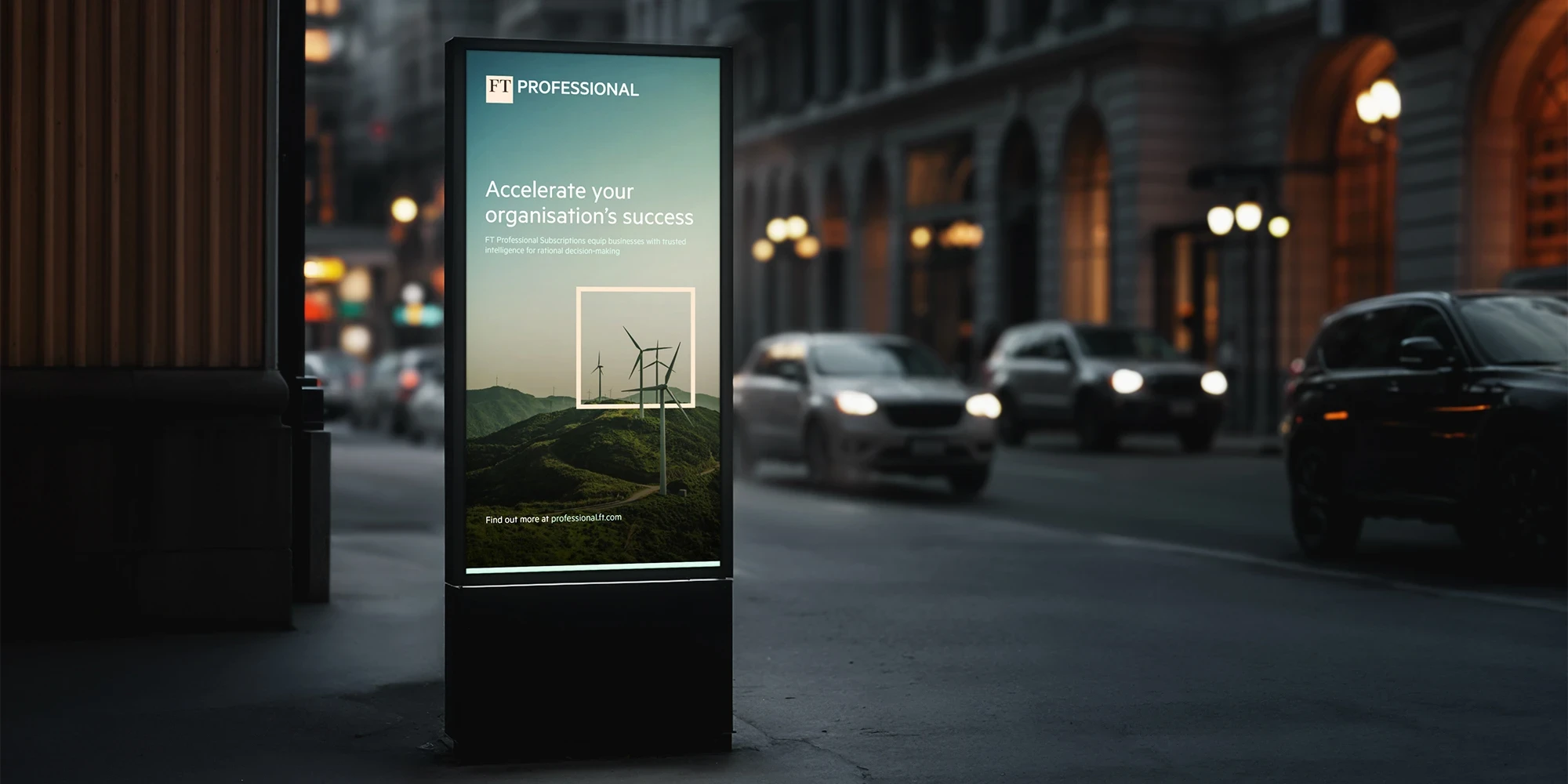 Financial Times digital screen showing FT's products