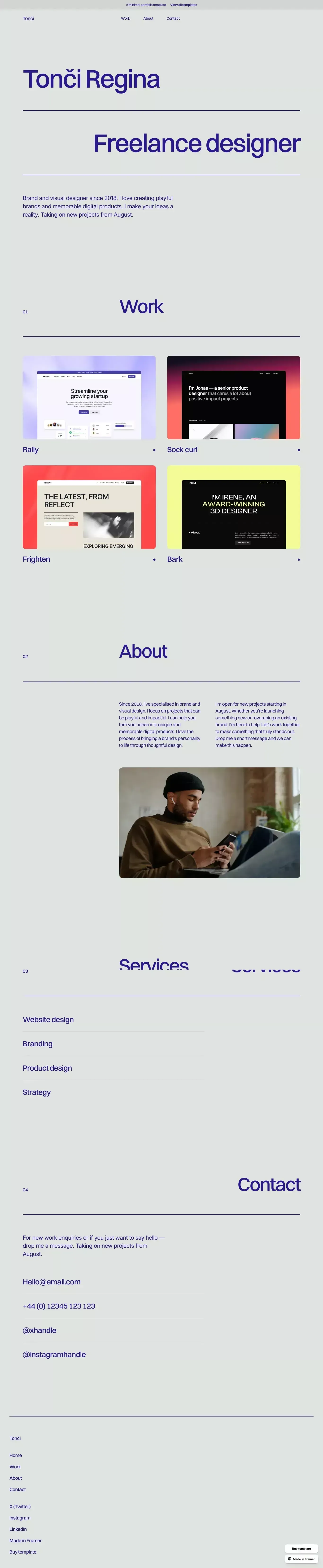 Accent - Portfolio Template for Framer portfolio page screenshot showcasing Advertising and Design design