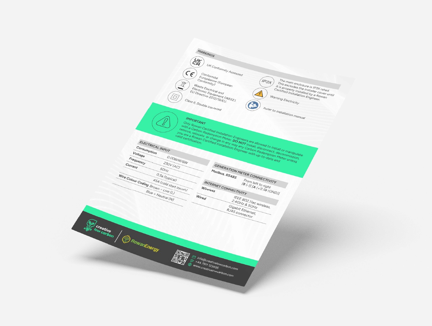 Creative Low Carbon data sheet design