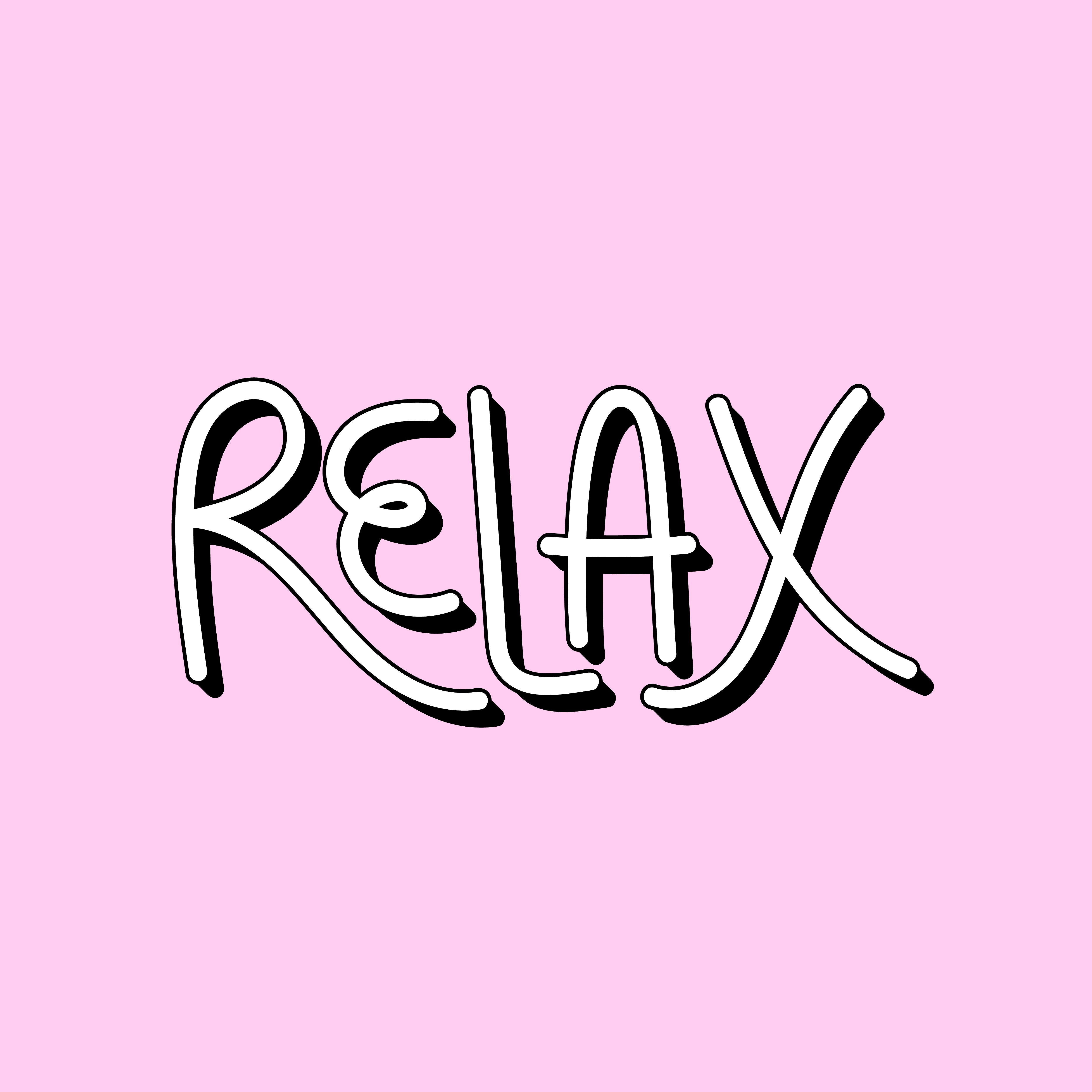 An pink background with the word 'relax' on it