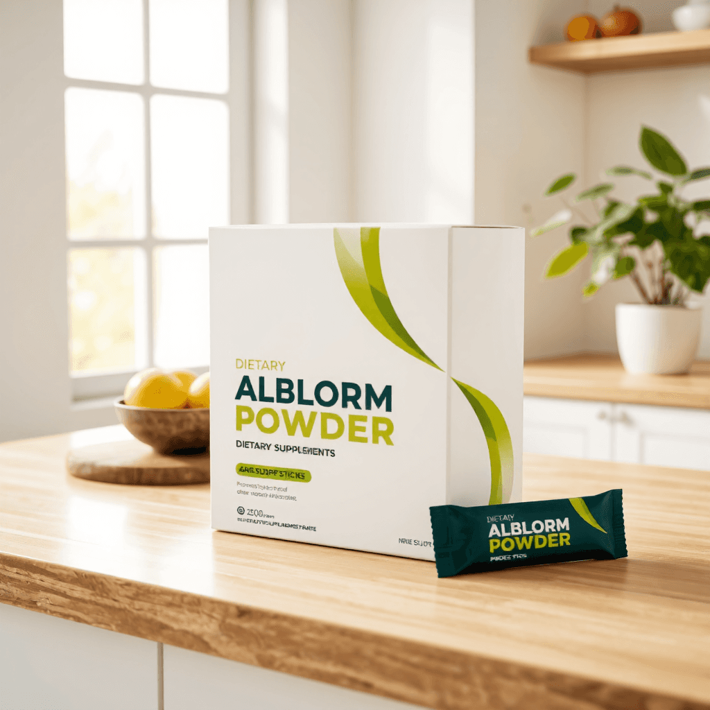 product photography of a box of dietary supplement powder sticks for internal cleansing