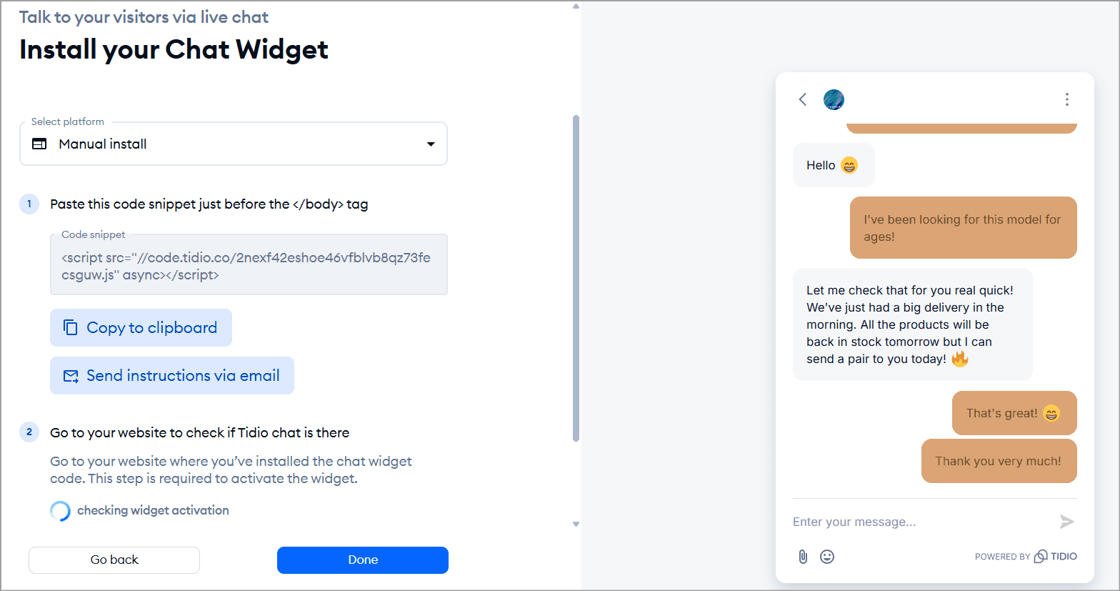 setting up widget on tidio
