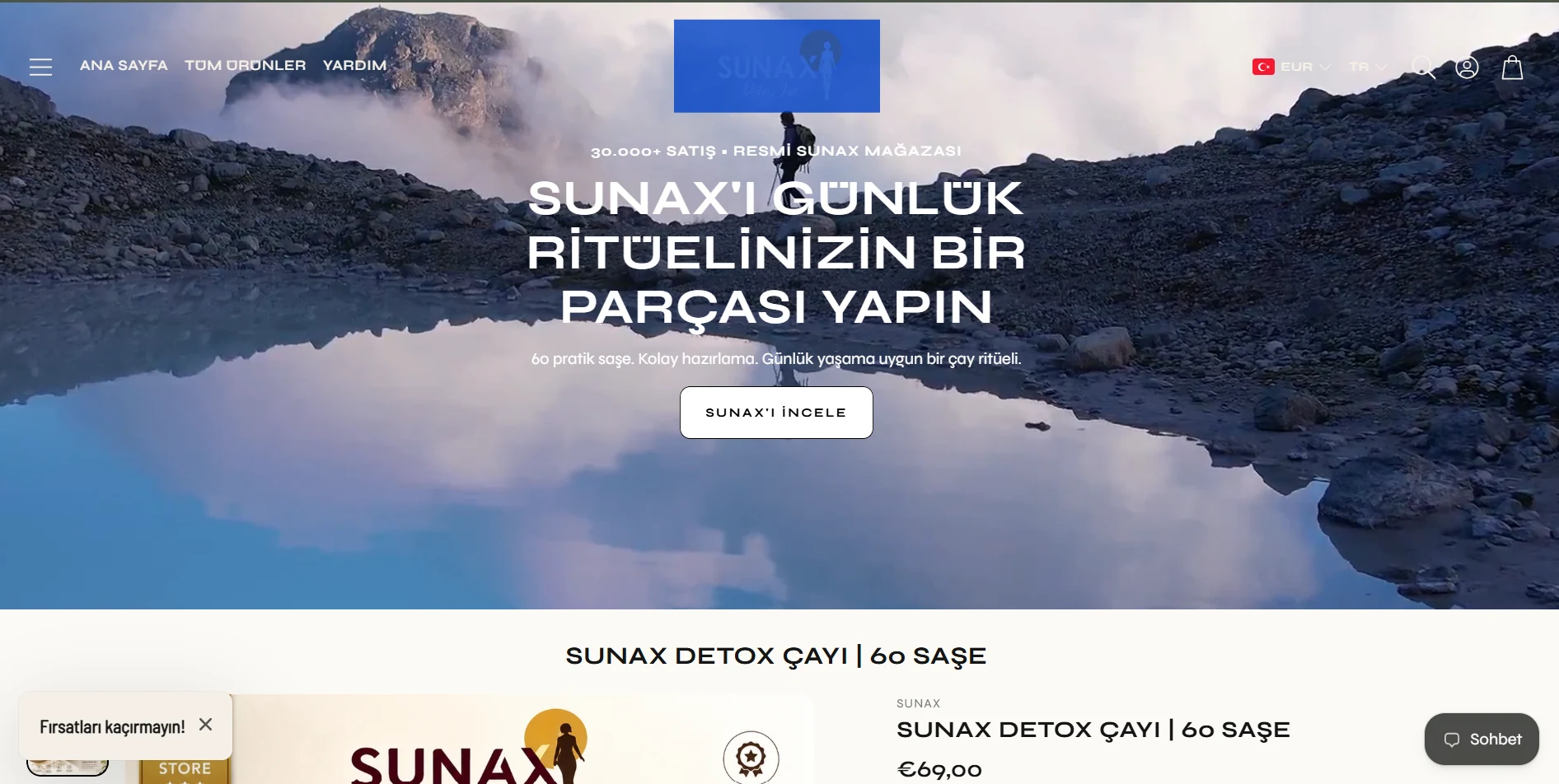 Sunax Detox masaüstü e-ticaret deneyimi