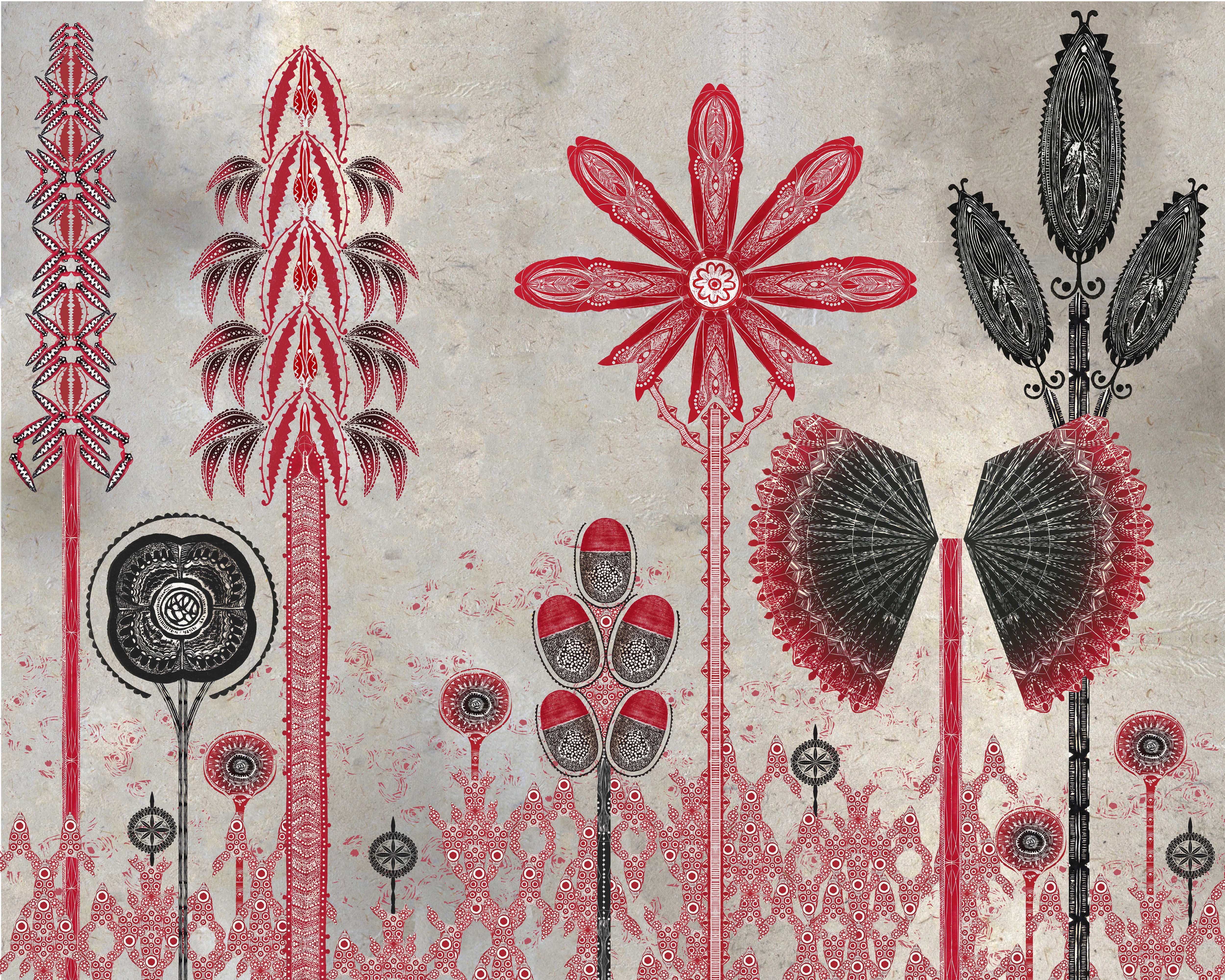 herd of sheep on road painting