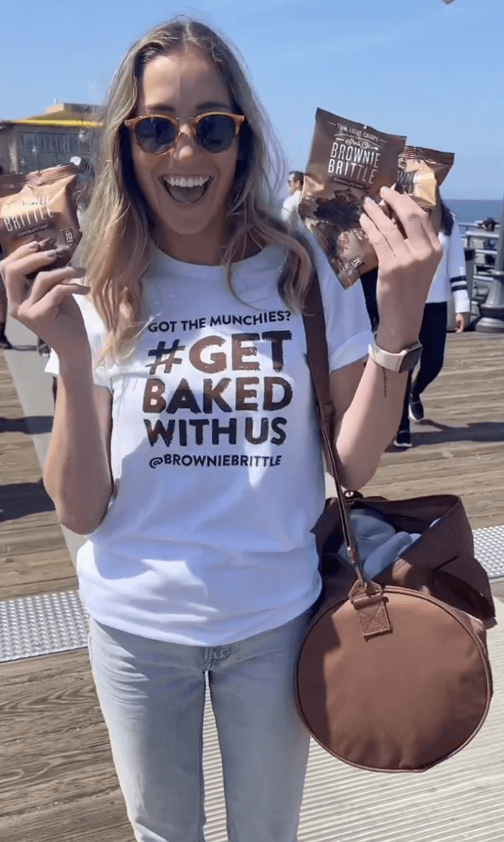 brand ambassadors distributing Brownie Brittle samples outside cannabis dispensary Los Angeles