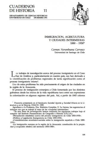 Inmigración, agricultura y ciudades intermedias 1880-1930