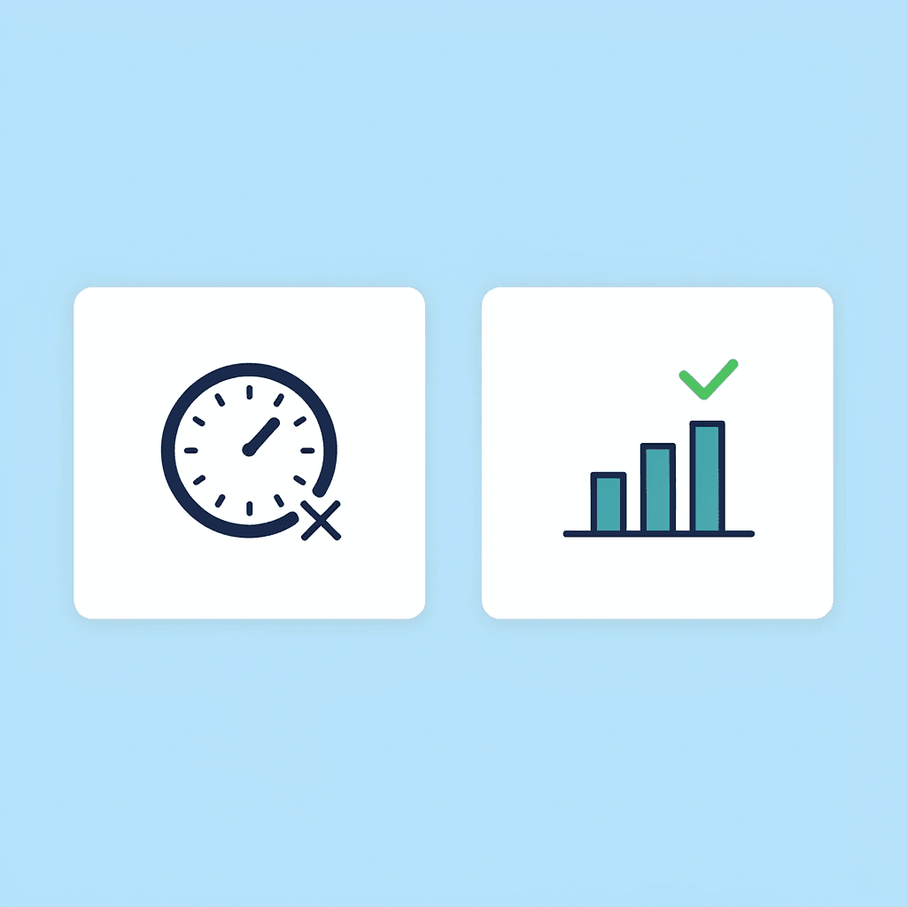 Before and after comparison showing 8 hours of work reduced to 3 hours through systemization