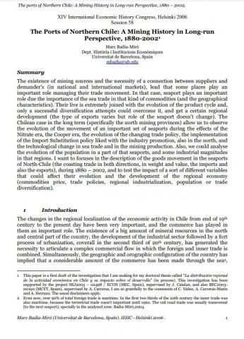 The Ports of Northern Chile: A Mining History in Long-run Perspective, 1880-20021