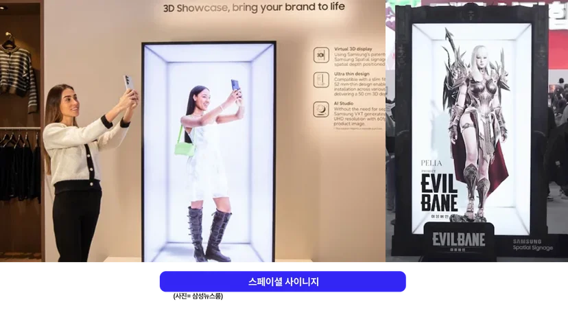 <img src="6-4 스페이셜사이니지 3.png" alt="삼성전자의 무안경 3D 시니어지인 스페이셜 시니어지"/>