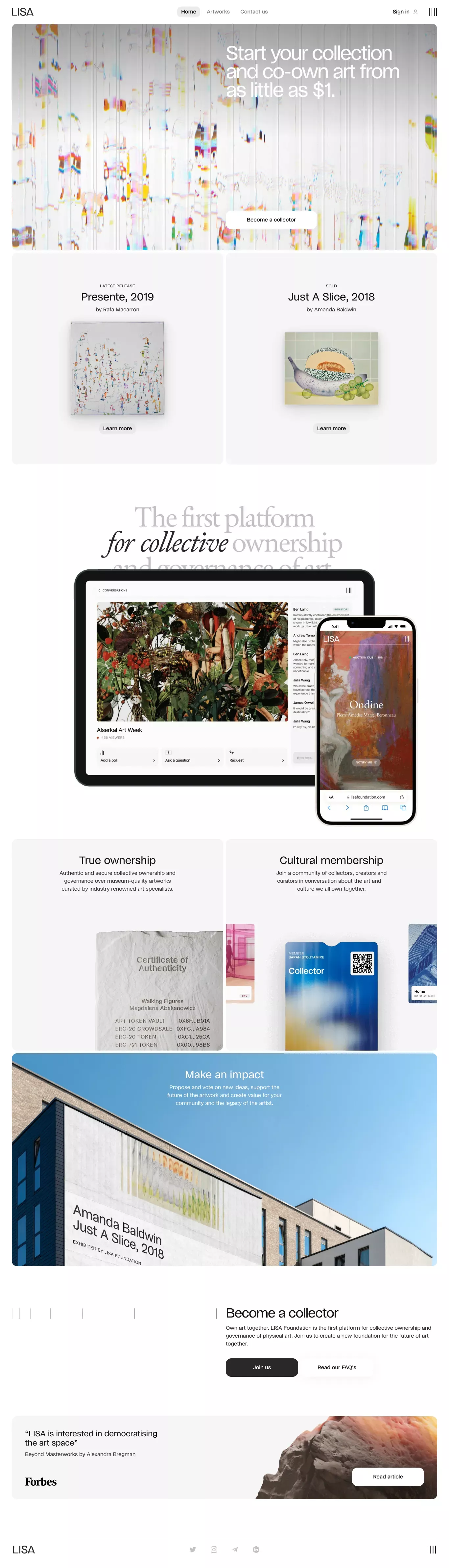 LISA Foundation landing page screenshot showcasing Tech and Art design