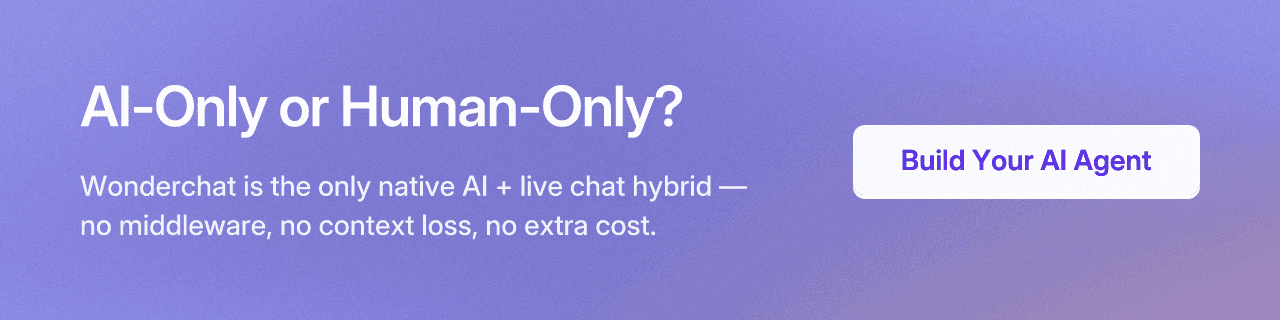 AI-Only or Human-Only? Wonderchat is the only native AI + live chat hybrid — no middleware, no context loss, no extra cost.