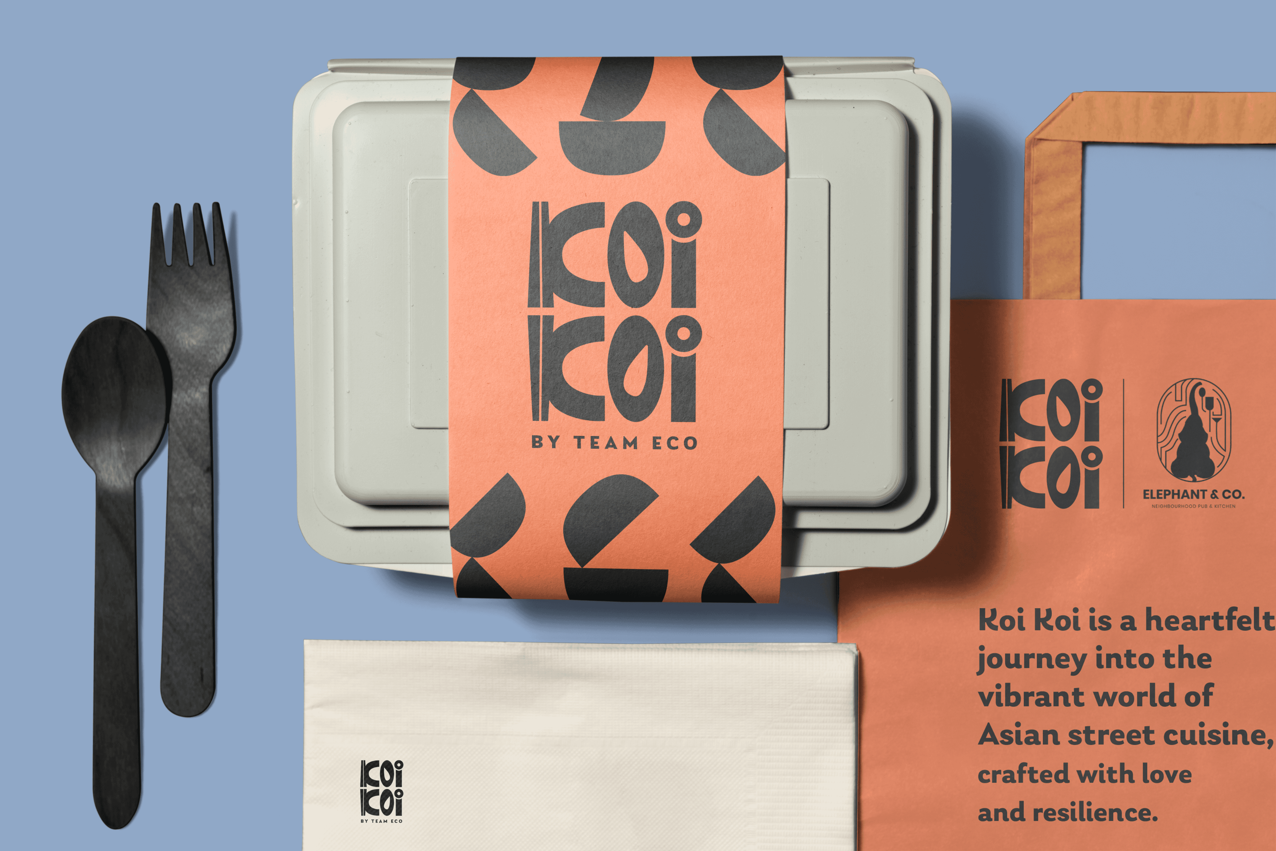 Rare Ideas designed Koi Koi’s takeaway packaging keeping in mind various shapes found in Asian food.