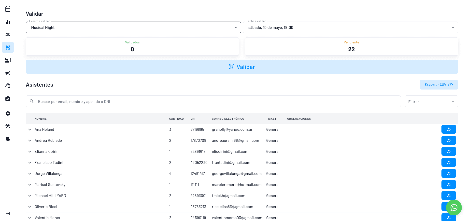 forma para que la empresa valide tickets y corrobore entradas todo en el mismo sitio