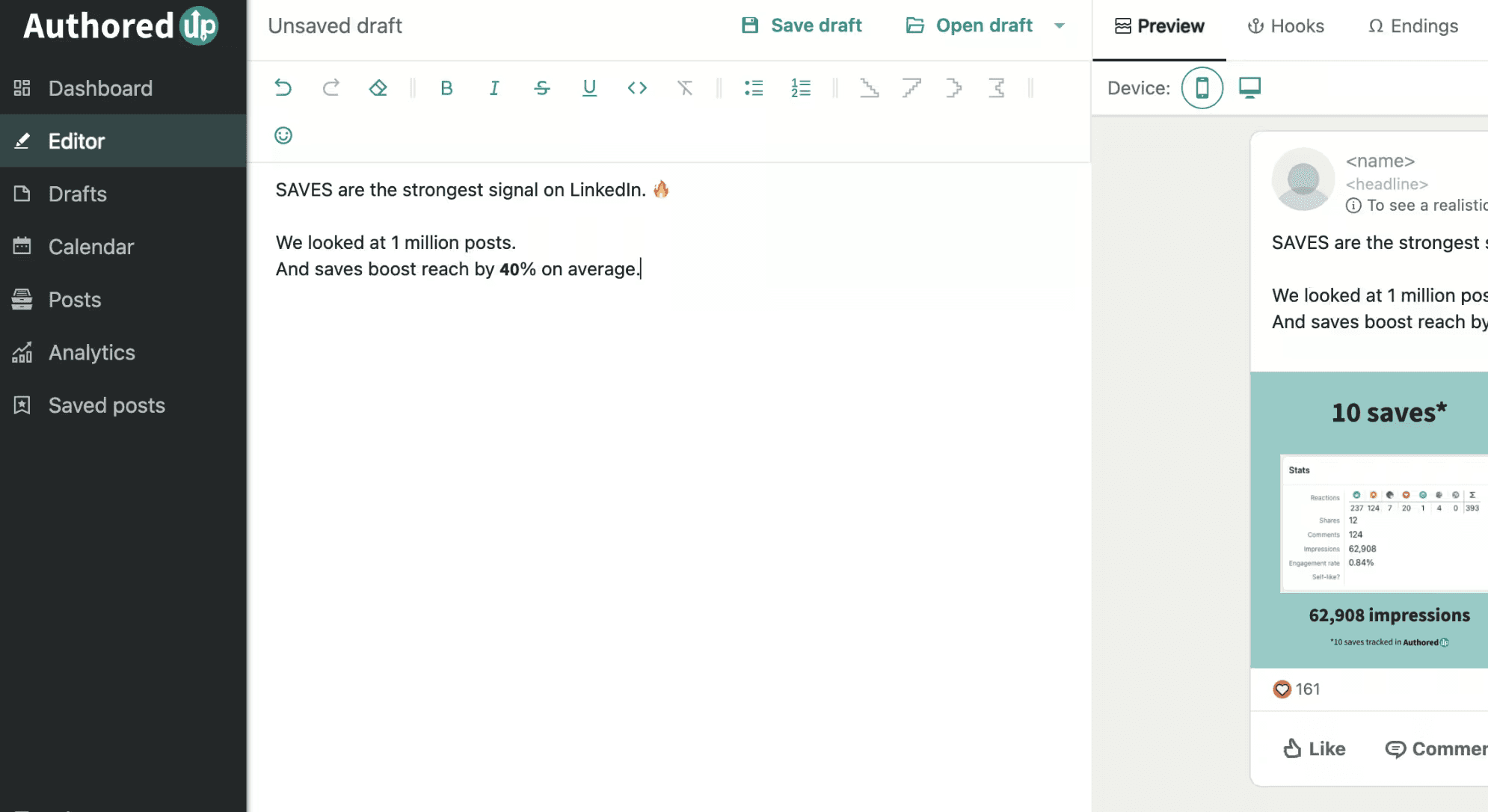 AuthoredUp's integrated LinkedIn post editor