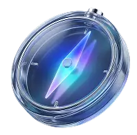 Transparent compass with glowing blue needle