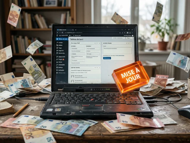 laptop affichant le dashboard wordpress