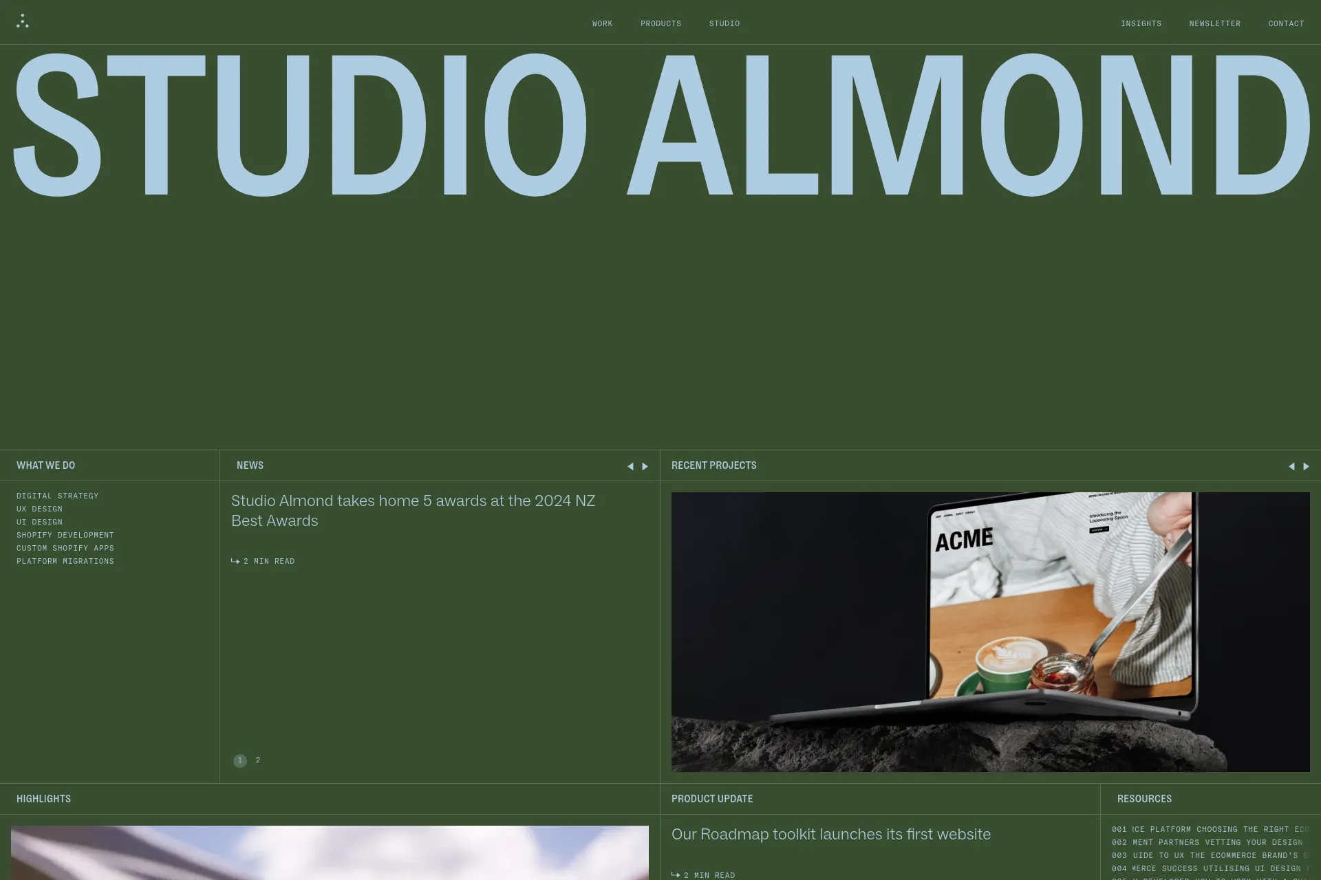 Screenshot of Studio Almond website