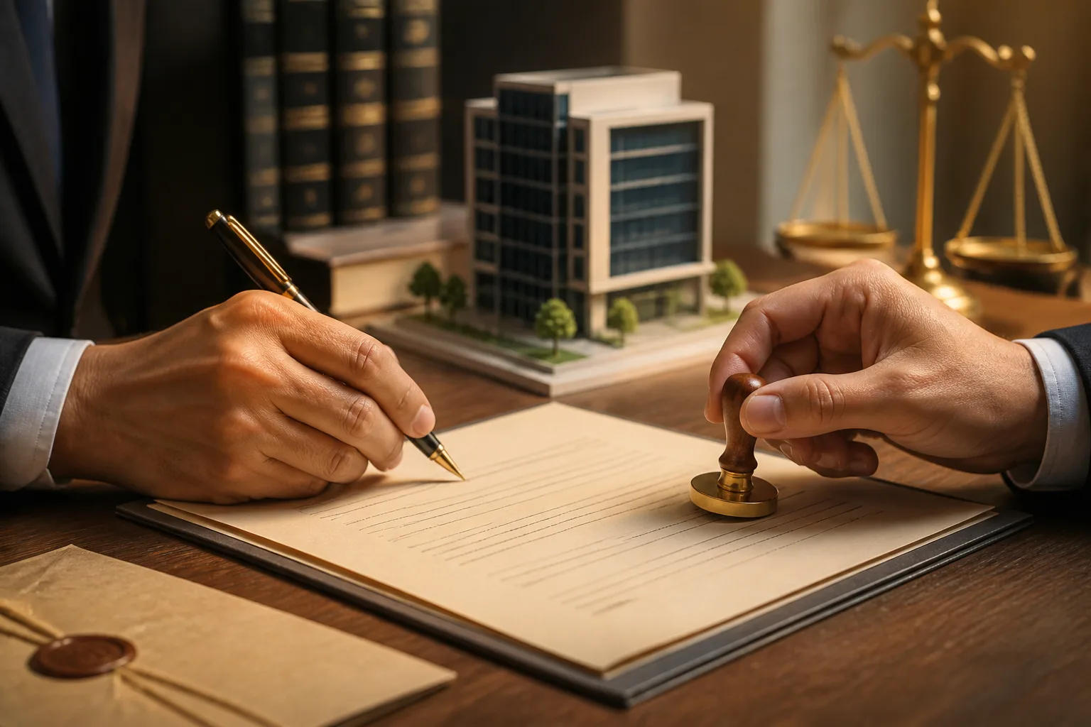 Power of Attorney for Dubai Company Formation beside a signed corporate agreement with an official