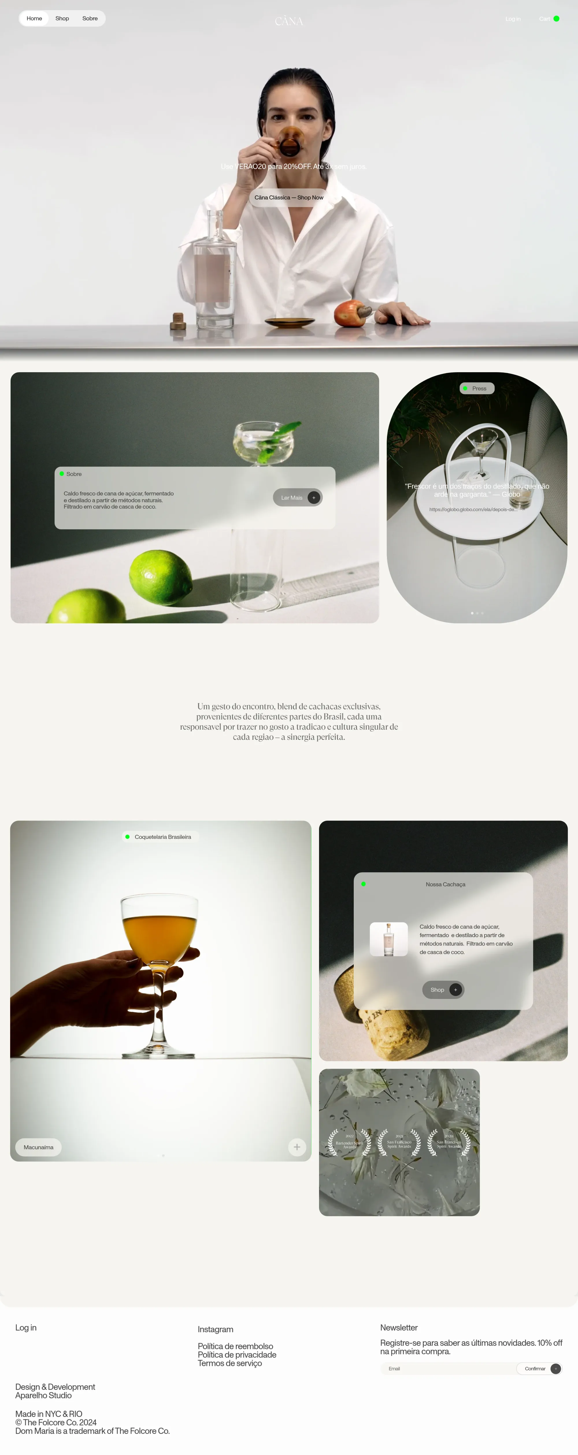 Cãna Cachaça ecommerce page screenshot showcasing Ecommerce and Food & Drinks design
