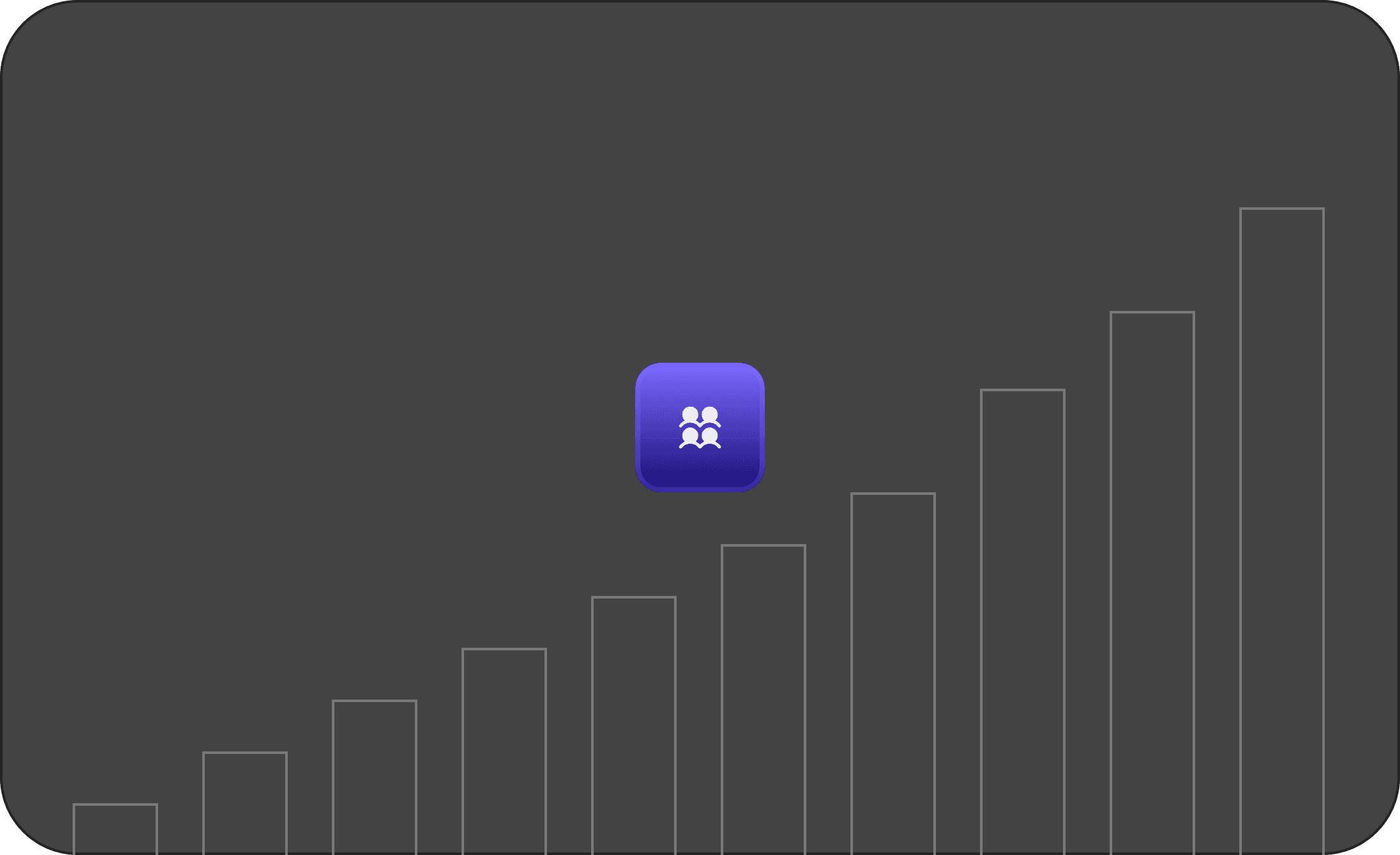 a dark themed bar graph diagram with a four user icon at the centered position.