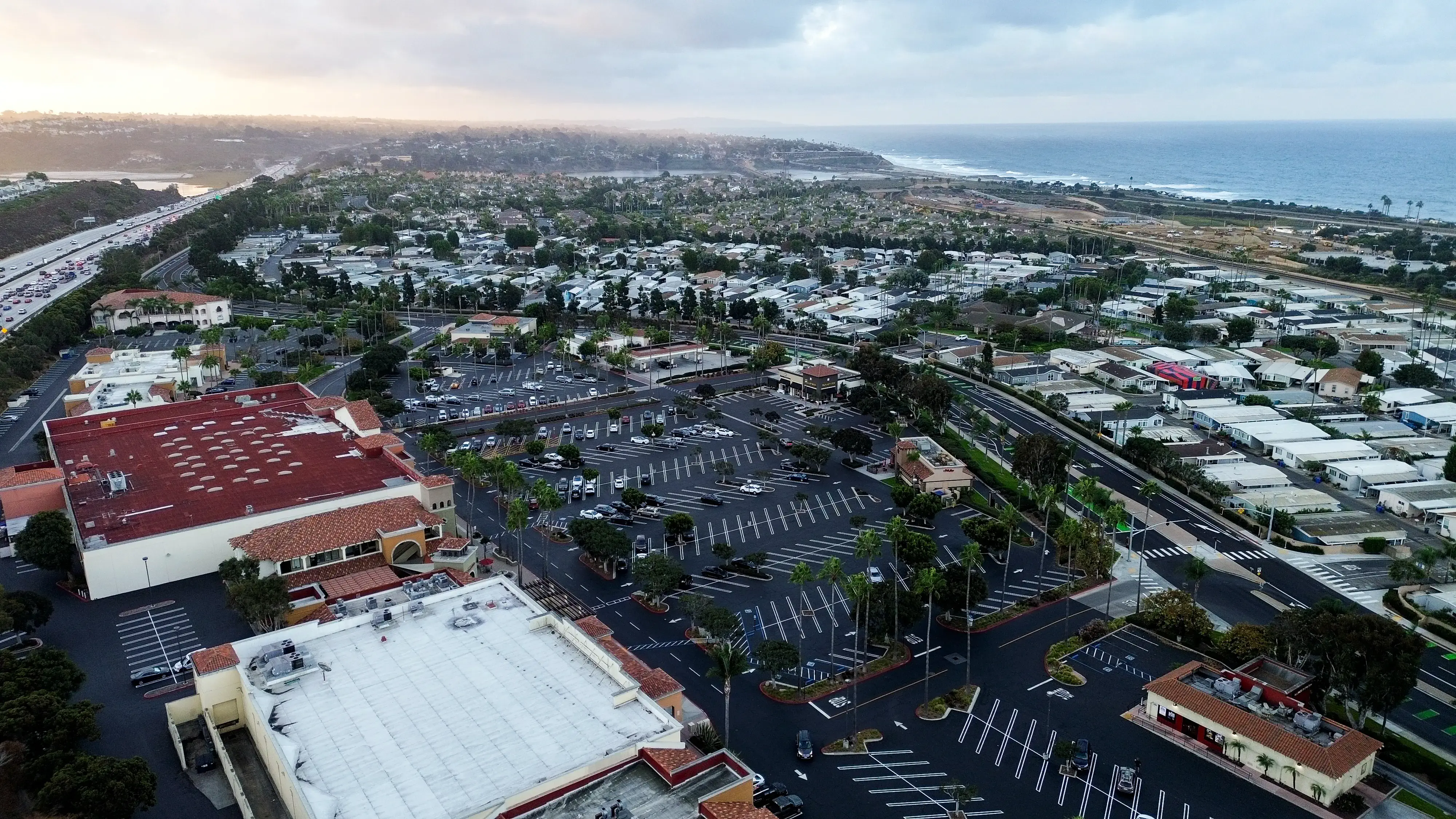 Aerial photo of shopping center parking lot project