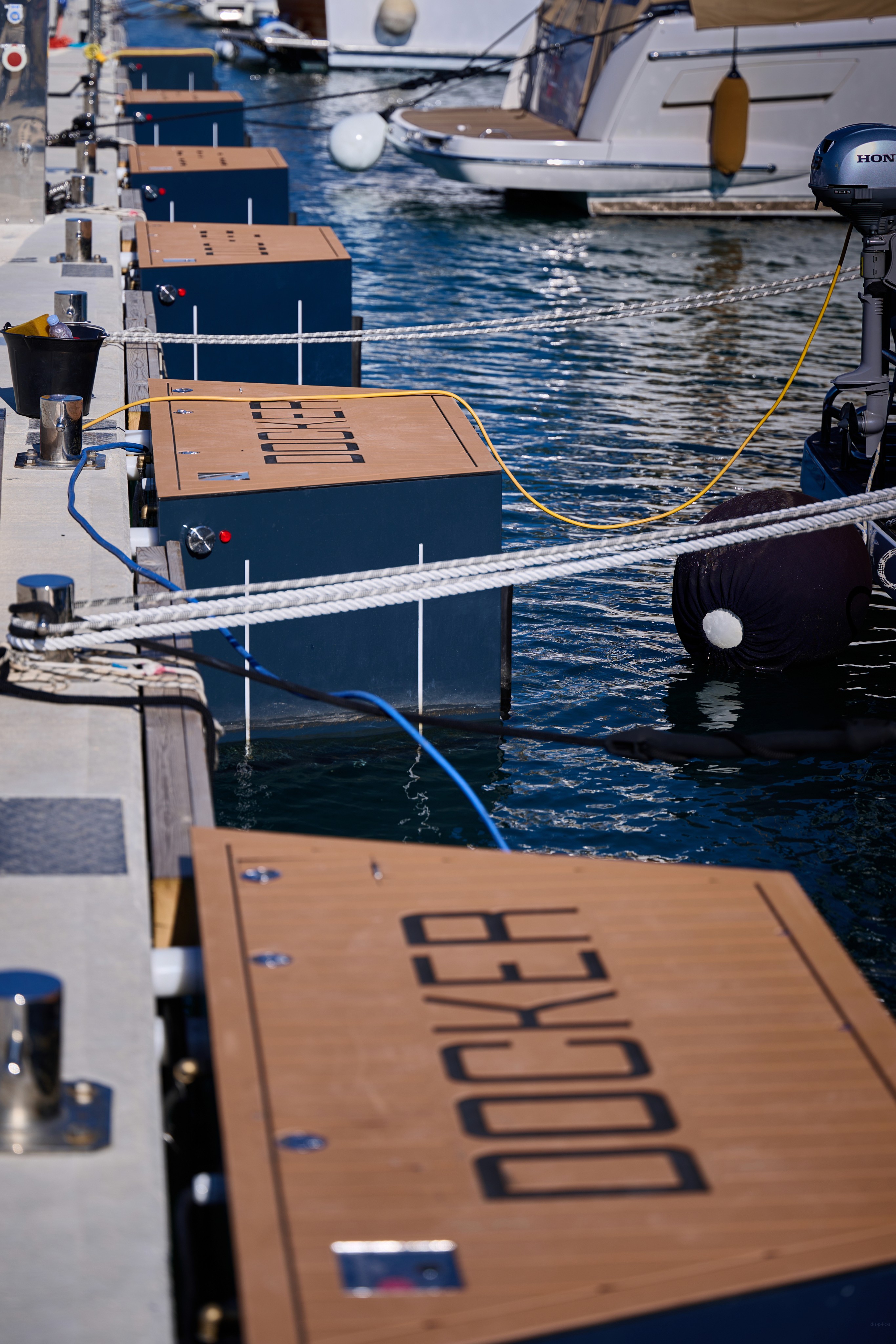 Dockers floating in a marina