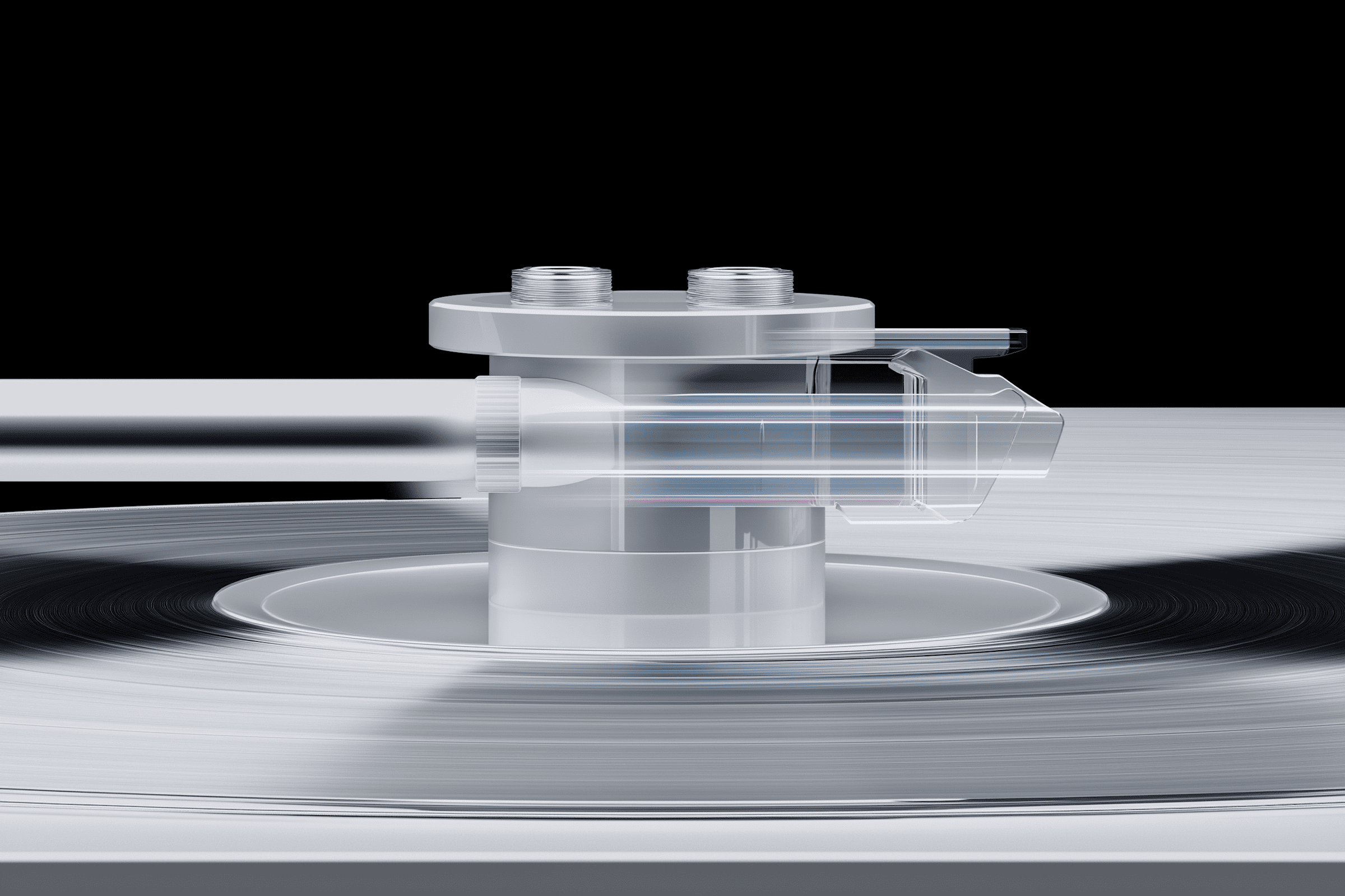 Clear acrylic platform turntable with stacked circular layers on white surface