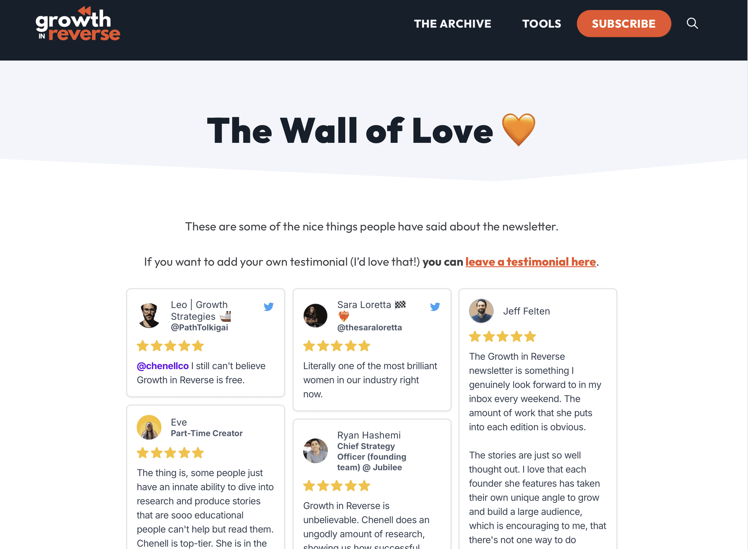 Wall of Love from Growth in Reverse