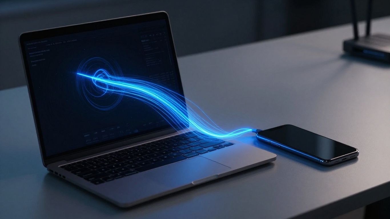 Laptop and phone connected through encrypted VPN tunnel