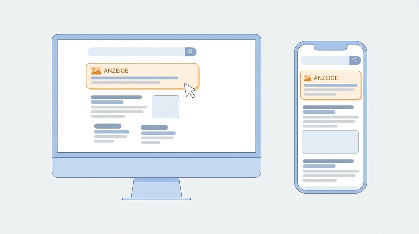 Google Ads Anzeige für kleine Unternehmen erscheint als gekennzeichnete Werbung oberhalb der organischen Suchergebnisse