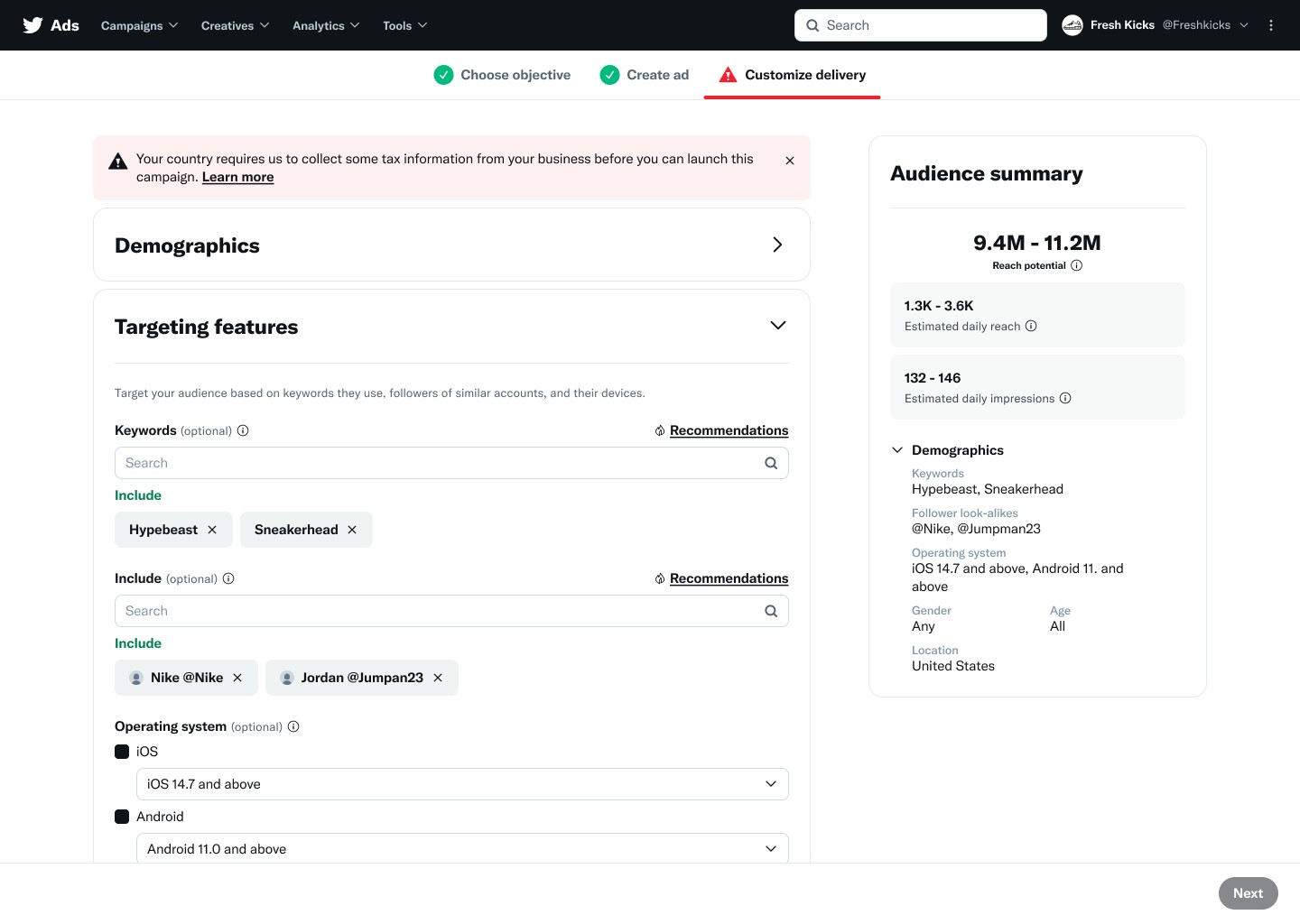 A reduced set of targeting and delivery controls focused on those most critical or likely to deliver the most success for the customer