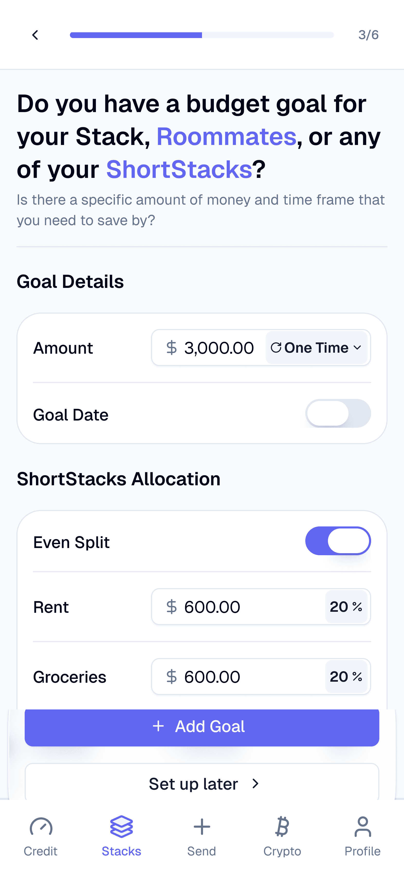 WeStack app showing goal completion celebration with shared savings reached and group progress achieved