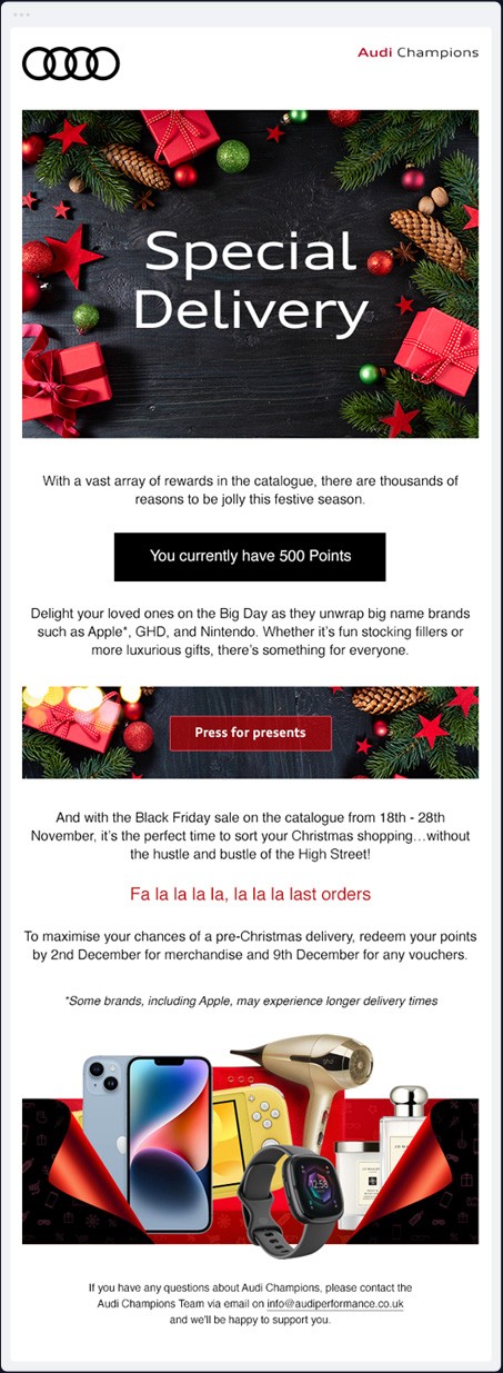Audi Champions Email Design Christmas Theme