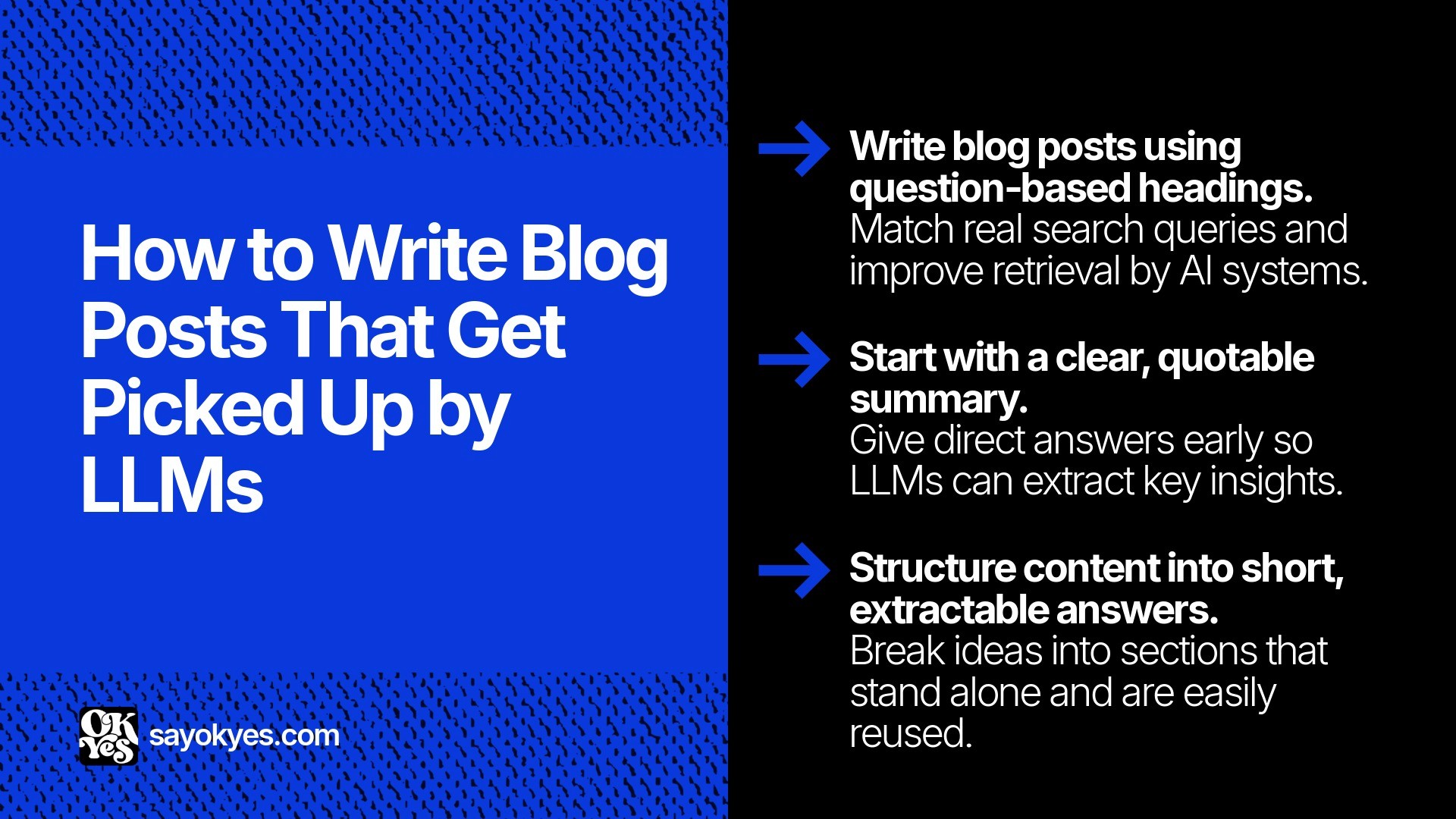 How to write blog posts that get picked up by LLMs using question-based headings, clear summaries, and extractable answers